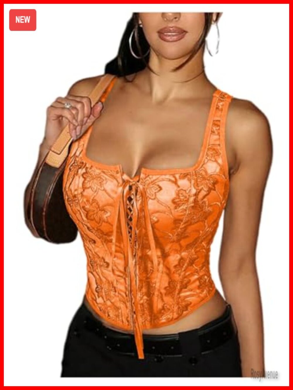 Western Floral Lace Up Square Neck Crop Tank Top